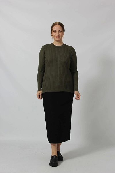 Moda Berray Stoned Embroidery Detailed Line Knit Patterned Sweater