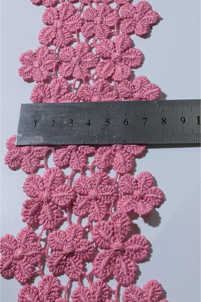 Ozpas Pink Guipure Flower Patterned Ribbon - 7 cm X 3 Mt