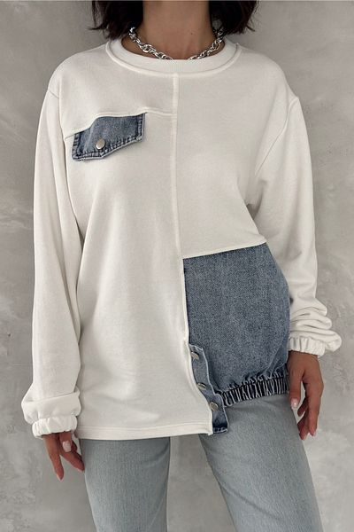 FEMELLE Hanorac de damă cu design detaliat din denim alb