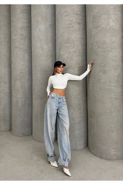 cropgezegeni Finger-Snap Half Zipper Long Sleeve Crop Top