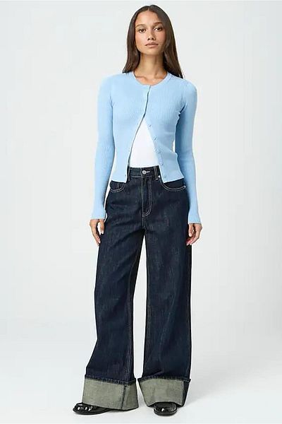 Madmext Cardigan cu mânecă lungă, albastru, cu nasturi, MG2177