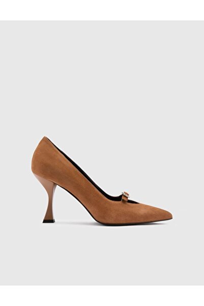 İLVİ Roald Hakiki Süet Deri Kadın Taba Topuklu Ayakkabı
