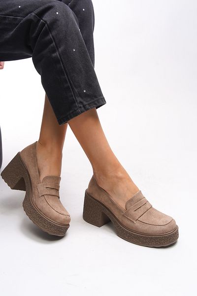 Riccon Quphrele Mink Suede Women's Loafer - 00121520   Heeled Shoes