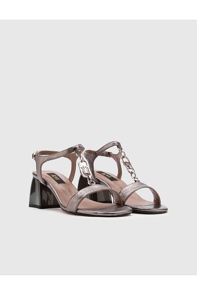 İLVİ Lowan Genuine Printed Leather Women's Bronze Color Heeled Sandals