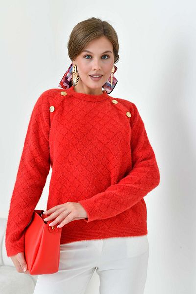 FTZ WOMEN Women's Gold Button Detailed Blouse Red 20699
