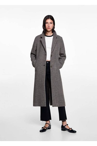 Mango Teen Houndstooth Print Wool Coat