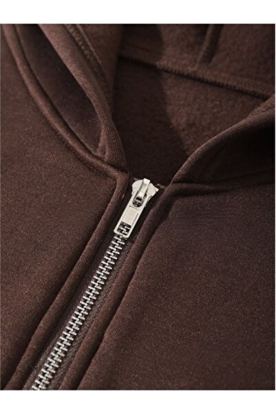 MOONBULL Kadın Oversize Fermuarlı Kapüşonlu Crop Sweat Hırka