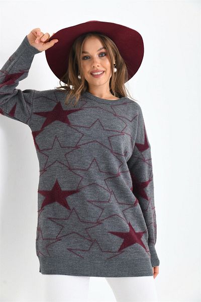 FTZ Women's Star Detail Sweater Gray 20005
