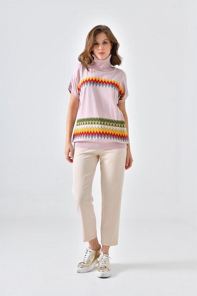FTZ WOMEN Women's Ethnic Patterned Sweater Powder 20073