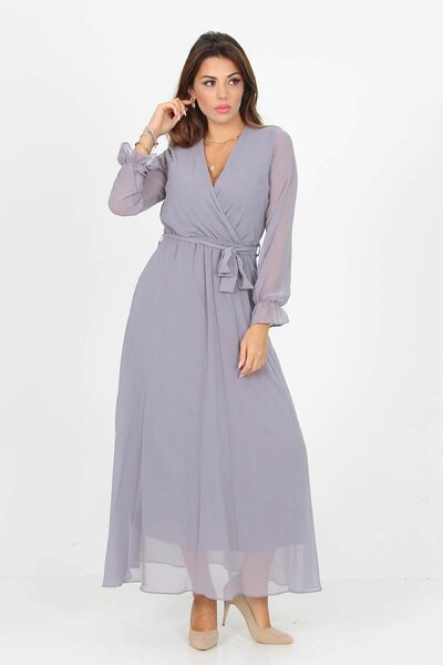 Dipmoda فستان نسائي طويل من الشيفون للموسم الجديد مزين بياقة بأزرار على الجهت...