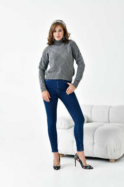 FTZ WOMEN Дамски пуловер с оризова плетка, сив, 20909