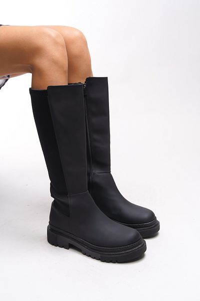 Riccon Ghyknu Damen-Stiefel unterhalb des Knies – Tauchstoff, Mattschwarz 0012820
