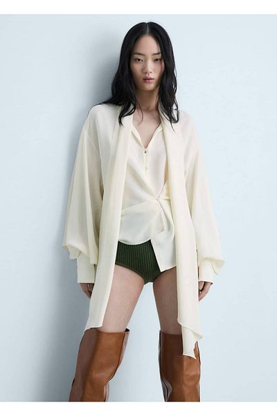 MANGO Woman Blouse with Buttoned Tie