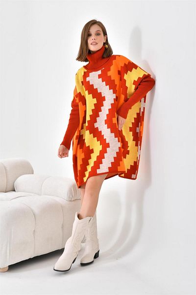 FTZ WOMEN Women's Zigzag Pattern Poncho Tile 20100
