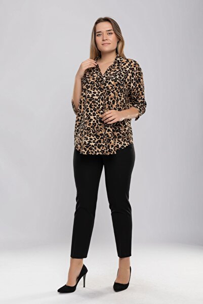 TULIN 76441 Battal Beden Lastikli Paça Yırtmaç Tayt Pantolon