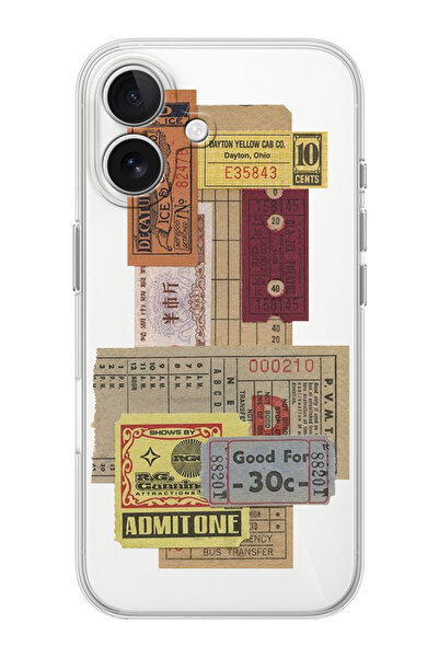 shoptocase iPhone 16  Uyumlu Pul Bilet Desenli Şeffaf Silikon Telefon Kılıfı