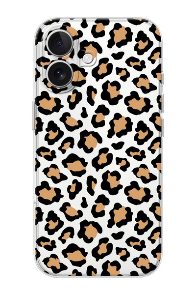 shoptocase iPhone 16  Uyumlu Leopar Desenli Şeffaf Silikon Telefon Kılıfı