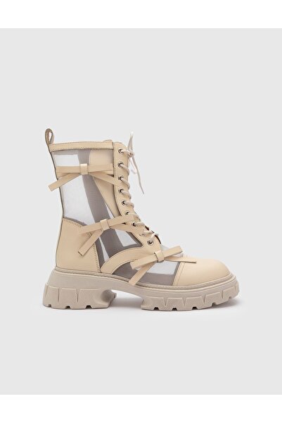 İLVİ Geneva Genuine Leather Women's Beige Boots