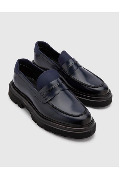 İLVİ Taika Genuine Opening Stretch Leather Men's Navy Blue Casual Shoes