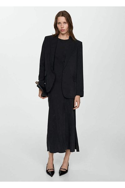 MANGO Woman Straight Cut Cupro Blazer Jacket