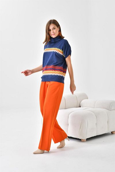 FTZ WOMEN Women's Ethnic Patterned Sweater Indigo 20073