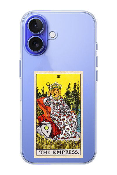 shoptocase iPhone 16 PLUS Uyumlu Kraliçe Tarot Desenli Şeffaf Silikon Telefon...