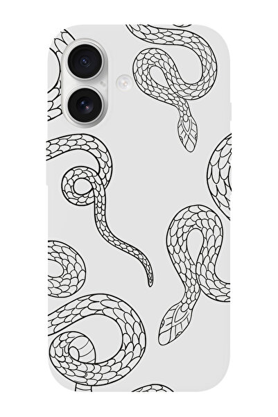 shoptocase iPhone 16 Uyumlu Snakes Desenli İçi Süet Silikon Telefon Kılıfı