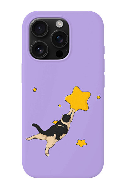 shoptocase iPhone 16 PRO MAX Uyumlu Kedi ve Yıldız Desenli İçi Süet Silikon T...