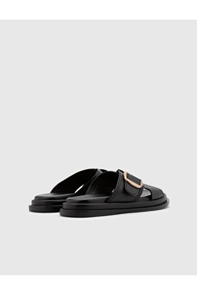 İLVİ Tulln Genuine Leather Women's Black Slippers