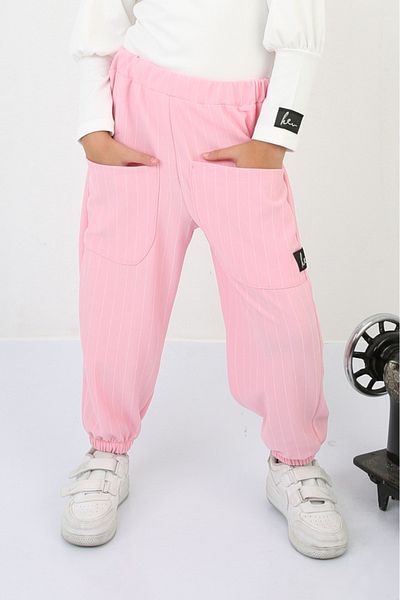 tunays shopping Striped Crepe Fabric Baggy Trousers with Pockets