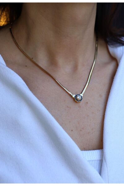 Yenigün Kuyumculuk 14 Ayar Altın İtalyan Zincir Siyah Mine Detaylı Kolye