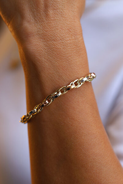 Yenigün Kuyumculuk 14 Ayar Altın Üç Renkli İç İçe Halkalar Bileklik