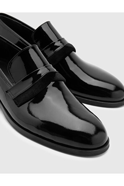 İLVİ Corrado Hakiki Rugan Deri Kadife Erkek Siyah Smokin Ayakkabı