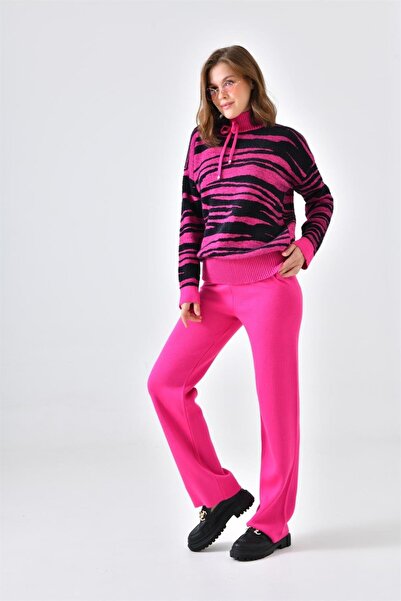 FTZ WOMEN Жіночий смугастий костюм-двійка Black Fuchsia 20522