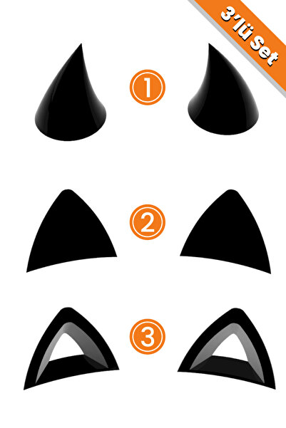 figurio Kask Süsü 3'lü Set / Kedi Kulağı / Delikli Kedi Kulağı / Kask Boynuzu...