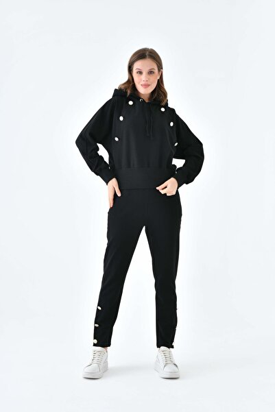 FTZ WOMEN Costum de damă cu două fire cu nasturi, negru 30640