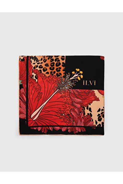 İLVİ Ros Women's Scarf Red Black Silk Twill