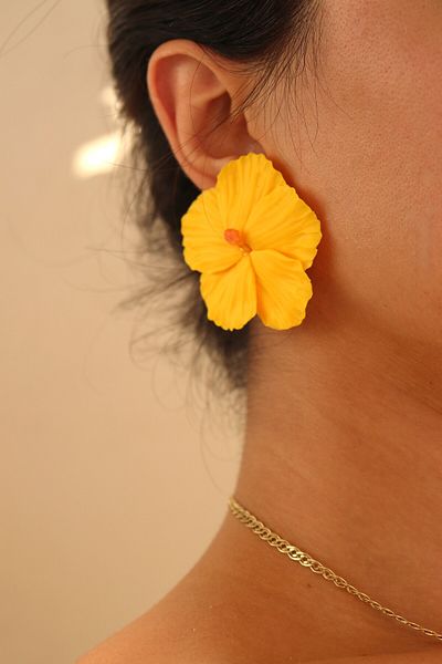 Gizy Store Yellow Hibiscus Polymer Clay - Handmade Earrings Flower Earrings
