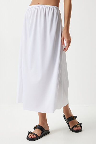 Happiness İstanbul Women's White Elastic Waist Lining Skirt Zh00036