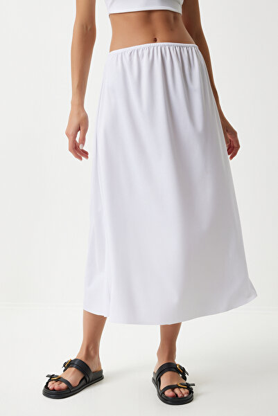 Happiness İstanbul Women's White Elastic Waist Lining Skirt Zh00036