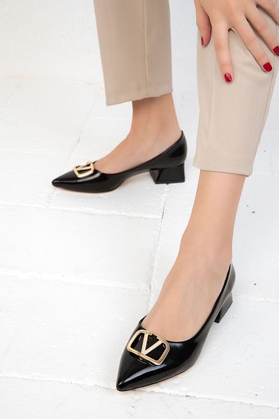 SOHO Patent Leather Black Women's Classic Heeled Shoes - 18474
