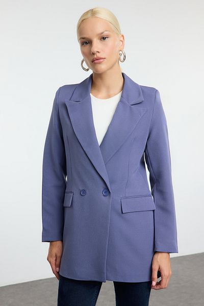 Trendyol Collection Zweireihige Blazerjacke - Indigo gefüttert, Twoss20Ce0059