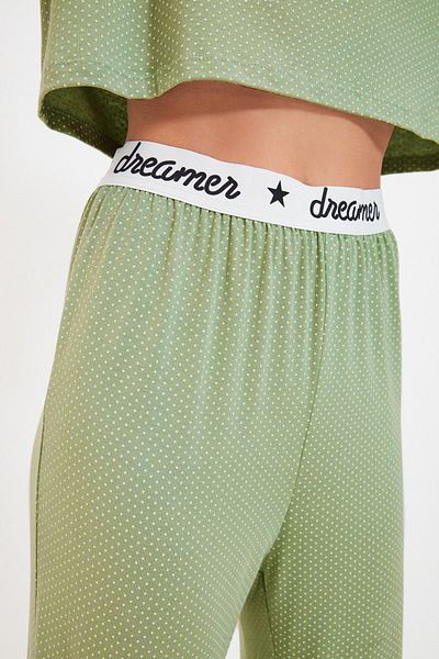 Trendyol Collection Mintfarbenes, gepunktetes Pyjama-Set aus 100 % Baumwolle mit T-Shirt und Hose – Gummidetails THMAW21PT0588