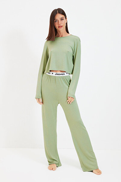 Trendyol Collection Mint Puntíková sada trička a kalhot ze 100% bavlny