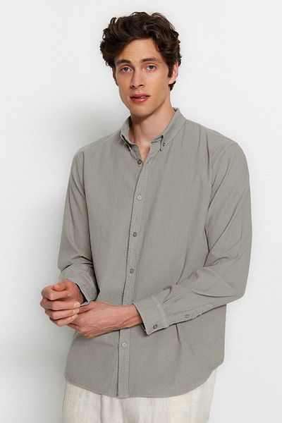 Trendyol Collection Unisex Regular Fit Stone Colored 100% Cotton Linen Shirt - Tmnss23Go00099