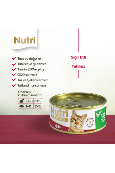 nutrifeline Yetişkin Kediler için Sığır Etli 85gr Tahılsız Yaş Mama
