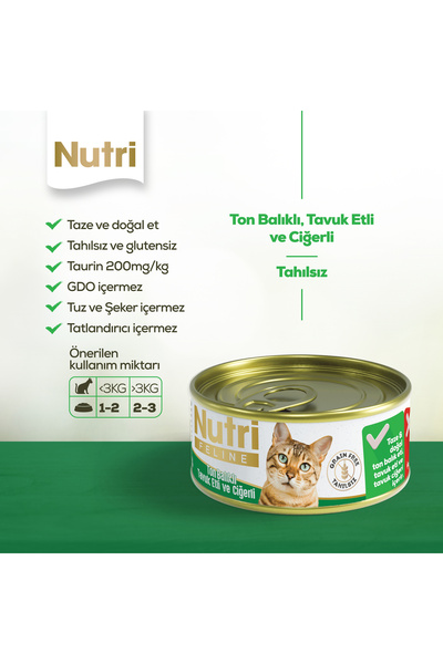 Nutri Feline Tahılsız Ton Balıklı Tavuklu Ve Ciğerli Kedi Konservesi 85 Gr