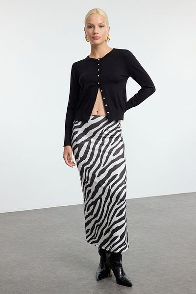 Trendyol Collection Fusta creion neagră cu imprimeu zebră - Talie elastică TWOAW25ET00124
