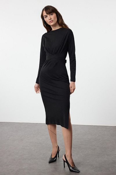 Trendyol Collection 100% bavlna, černé midi pletené šaty - Twoaw25el00506