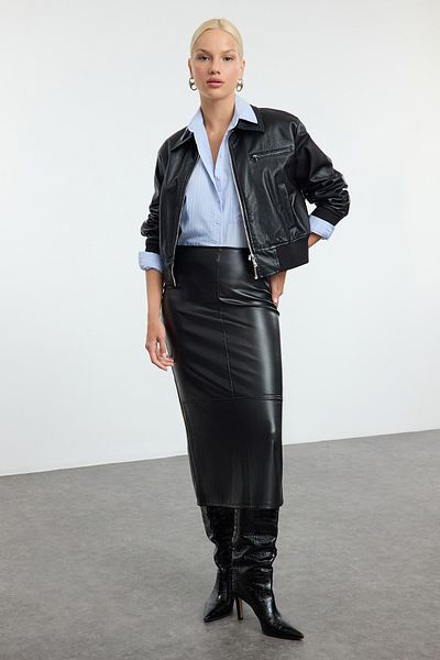 Trendyol Collection Fusta creion neagră cu fante cu talie înaltă - TWOAW25ET00090